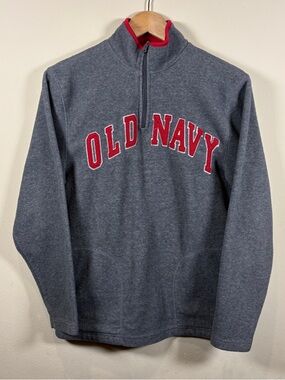 Vintage Old Navy Y2K Quarter-Zip Spell Out Fleece Grey & Red Sweater